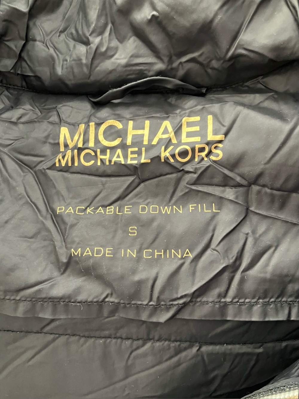 MICHAEL Michael Kors Black Quilted Hooded Puffer with Gold MK Zippers and Bag - Picture 6 of 12